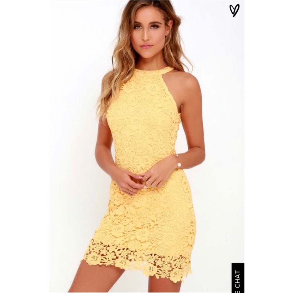 Lulu’s Love Poem Yellow Crochet Dress Size XS NWT